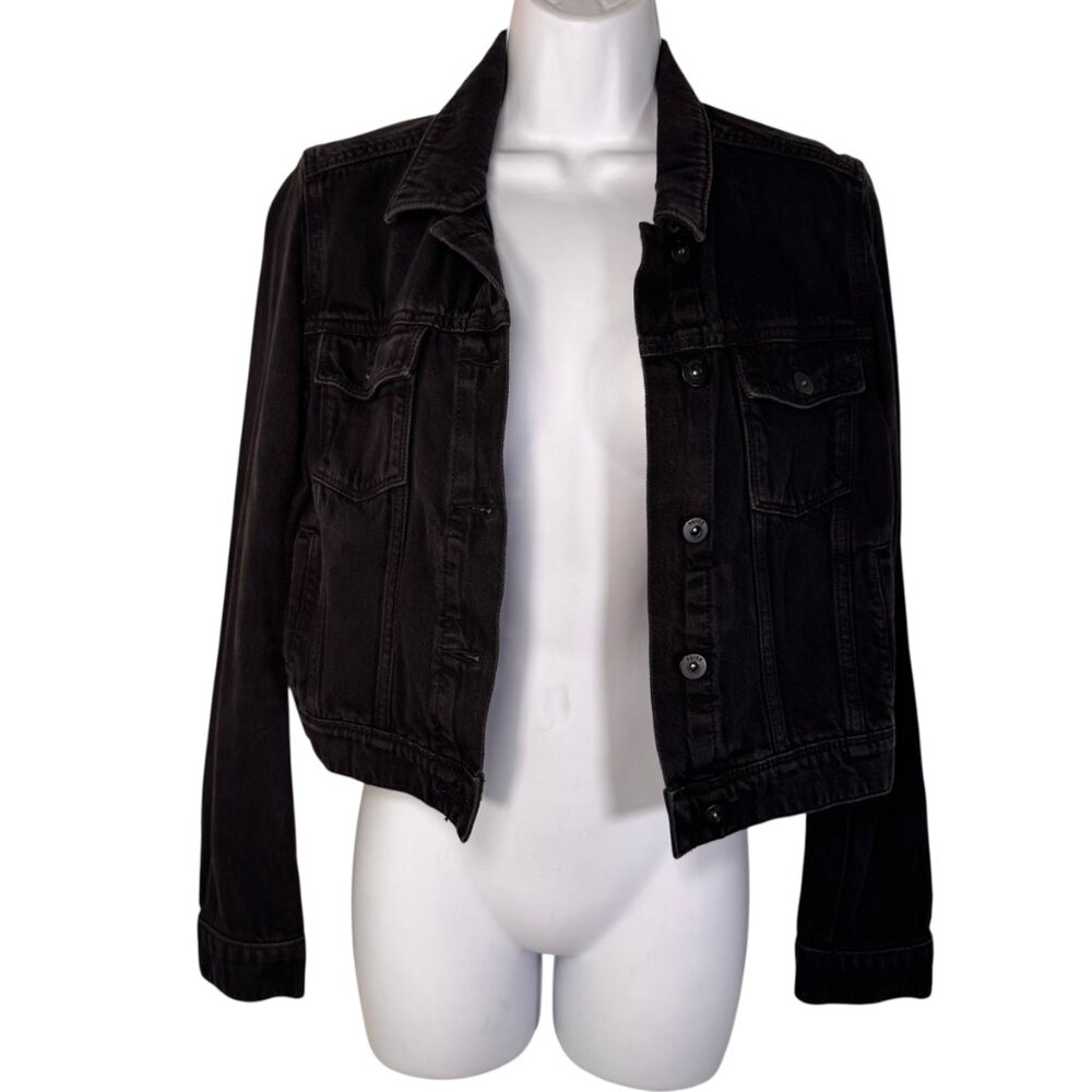 Paige Women's Black Denim Jean Cropped Jacket Coat Goth Punk Emo Metal Grunnge S - Picture 8 of 14